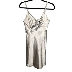 Angel Biba Metallic Mini Dress Spaghetti Strap XS satin tie front cocktail dress